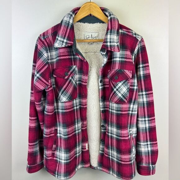 Soho Threads Plush Shirt Jacket Womens Plaid - Picture 3 of 9